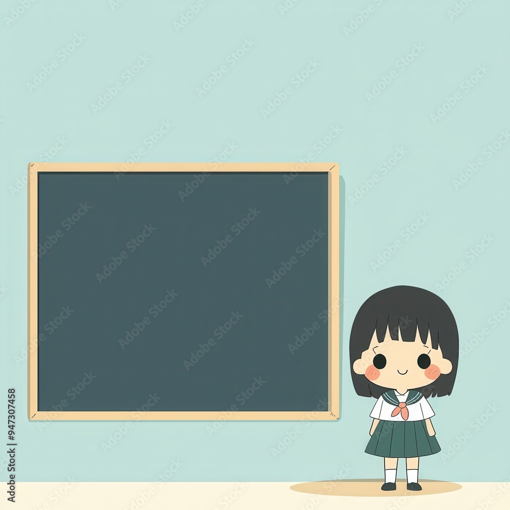 Cute Girl in School Uniform Standing in Front of a Chalkboard Cute Girl in School Uniform Standing in Front of a Chalkboard