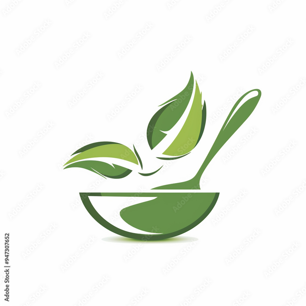 healthy food logo design with spoon and leaf elements, isolated on white background healthy food logo design with spoon and leaf elements, isolated on white background