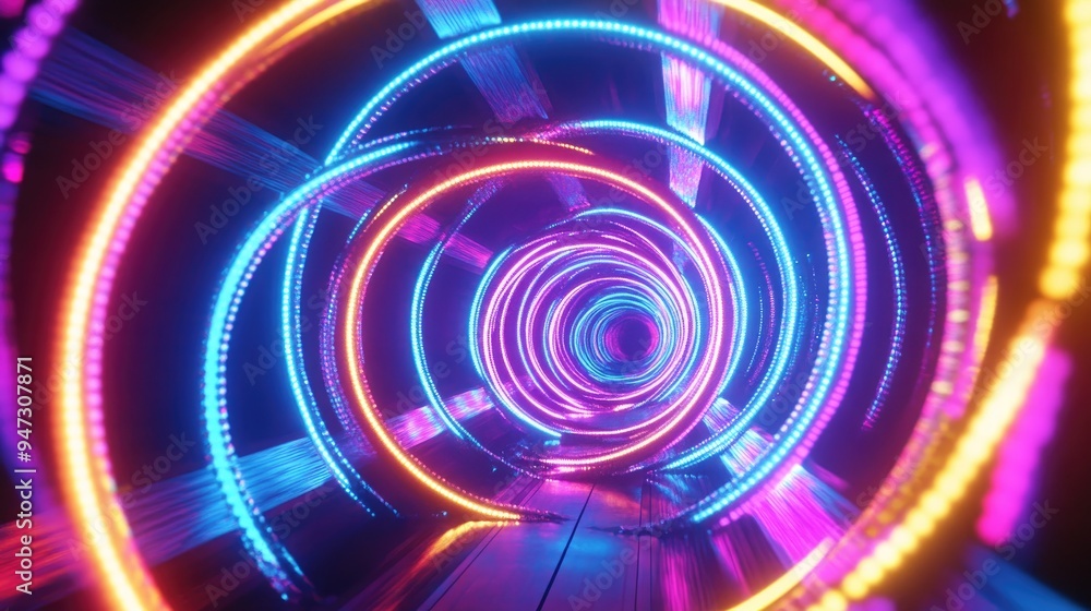 A Tunnel of Brightly Colored Neon Lights A Tunnel of Brightly Colored Neon Lights