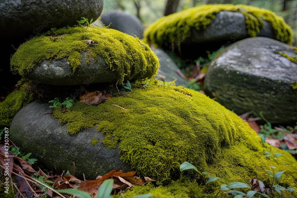 Lush Green Moss Flourishing on Ancient Stones in a Vibrant Natural Ecosystem Lush Green Moss Flourishing on Ancient Stones in a Vibrant Natural Ecosystem