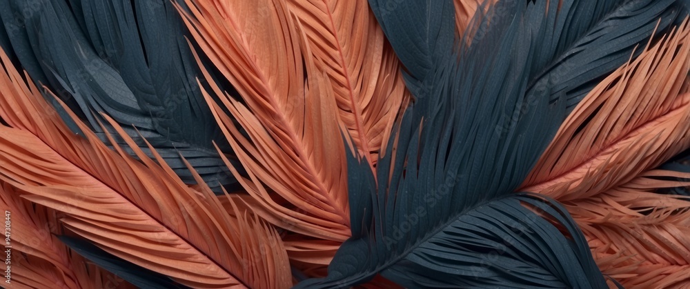 Close-up of Intertwined Peach and Navy Blue Palm Fronds Close-up of Intertwined Peach and Navy Blue Palm Fronds