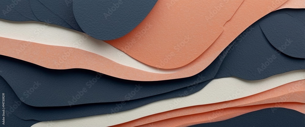 Abstract Pattern of Curving Blue, White, and Peach Paper Abstract Pattern of Curving Blue, White, and Peach Paper
