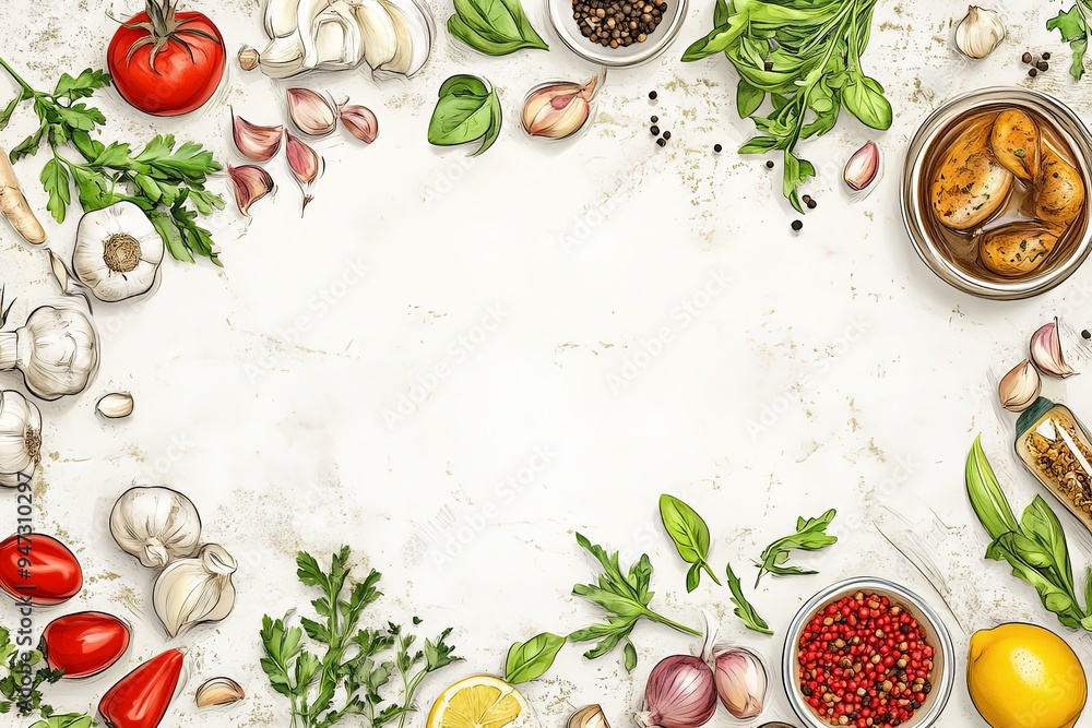 Fresh Herbs and Spices Frame Food Background Fresh Herbs and Spices Frame Food Background