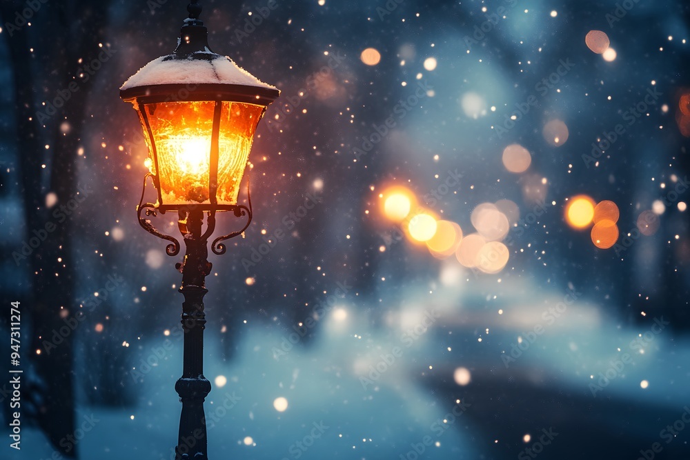 street lamp on the street in snow street lamp on the street in snow