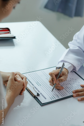 A dentist advises a patient on dental care in a modern clinic, explaining oral hygiene and treatment options with tools or diagrams.