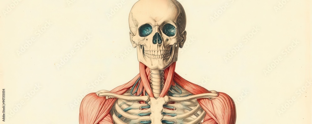 An antique engraving of a scientific diagram, such as a human anatomy ...