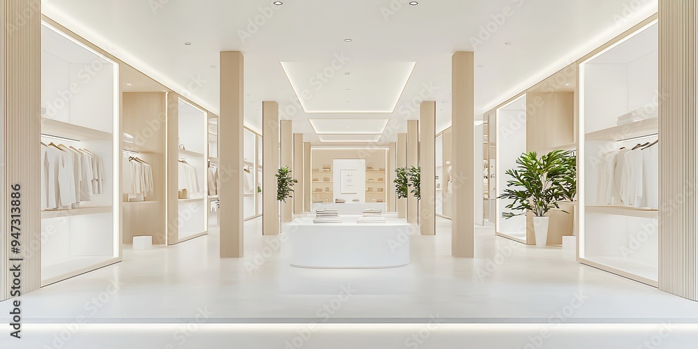 Modern Minimalist Retail Store Interior Design with White Clothes Display Modern Minimalist Retail Store Interior Design with White Clothes Display