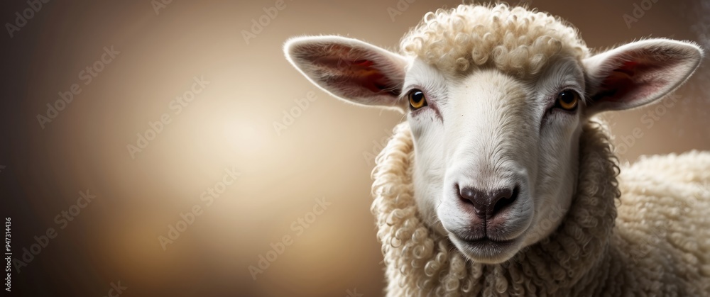 Fototapeta premium Close-up Portrait of a White Sheep with Curly Fur