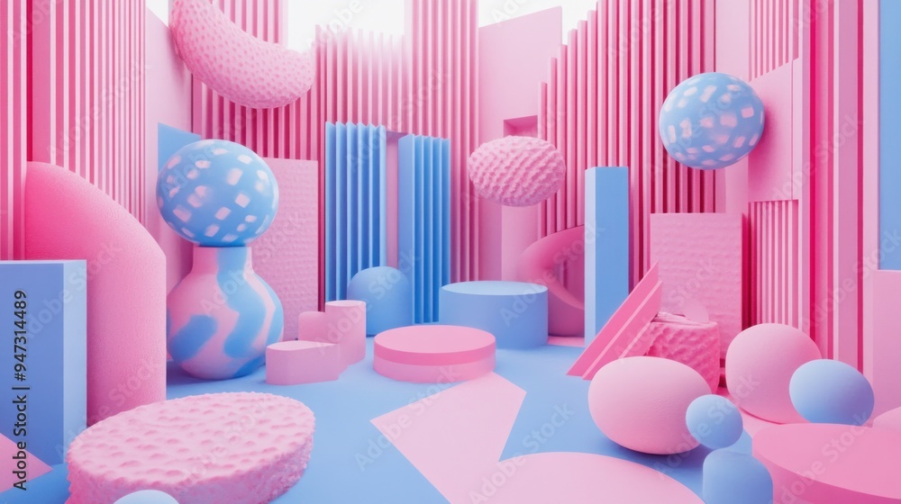 Abstract 3D Shapes with Pink and Blue Color Palette Abstract 3D Shapes with Pink and Blue Color Palette