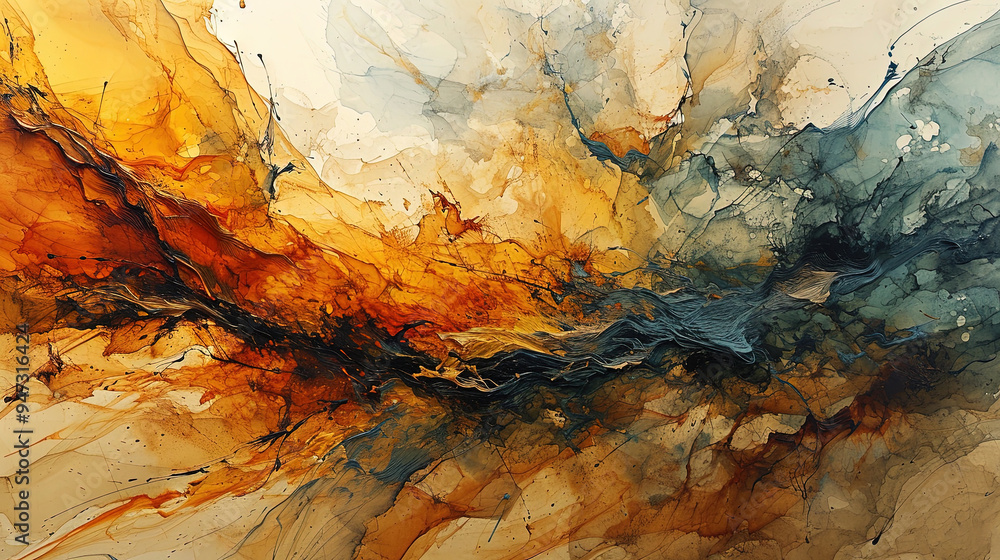 Liquid Paint Orange and Grey Texture Vibrant Abstract Marbling Background Liquid Paint Orange and Grey Texture Vibrant Abstract Marbling Background