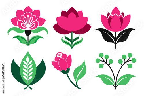 Elegant Floral Clip Art with Vibrant Colors and Detail
