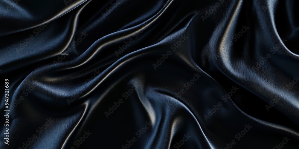 Obraz premium Closeup of rippled black satin fabric texture background. Luxurious background design 