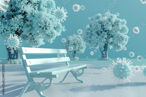 A virus spreading to a bench in a park photo