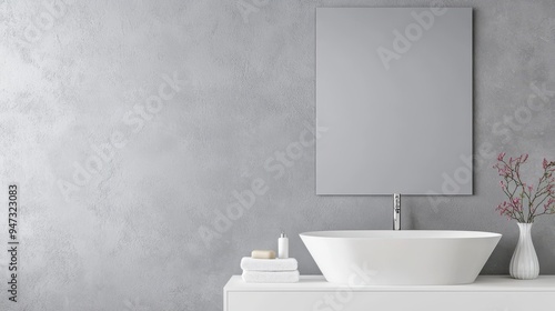 Modern Bathroom Interior Design with White Vessel Sink and Concrete Wall