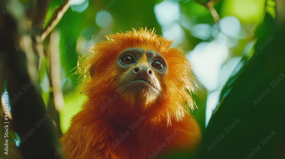 Golden Lion Tamarin Monkey Portrait in Rainforest Golden Lion Tamarin Monkey Portrait in Rainforest
