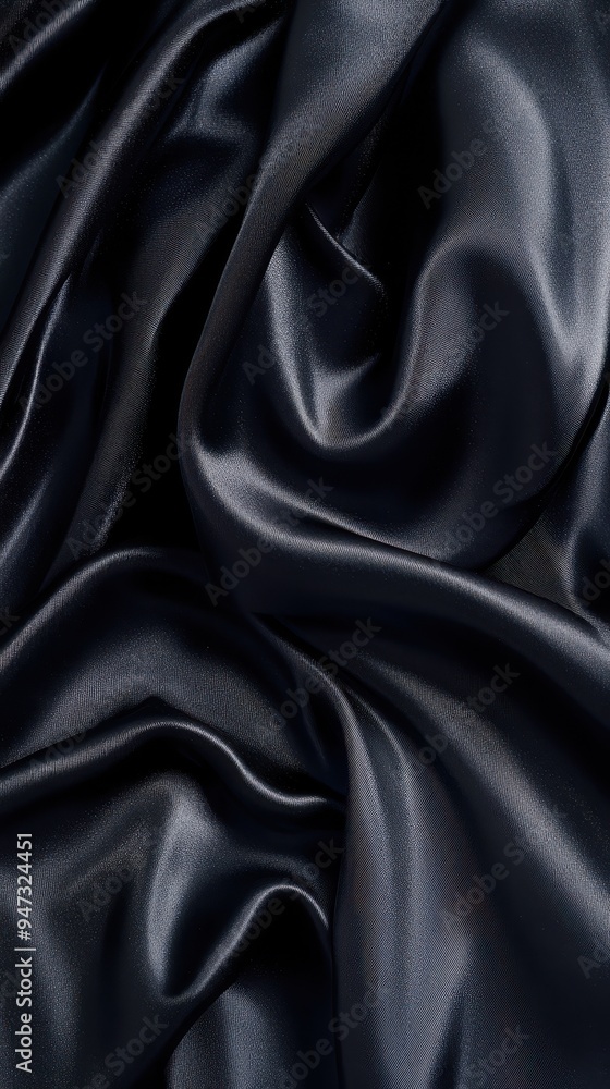 Obraz premium Closeup of rippled black satin fabric texture background. Luxurious background design 