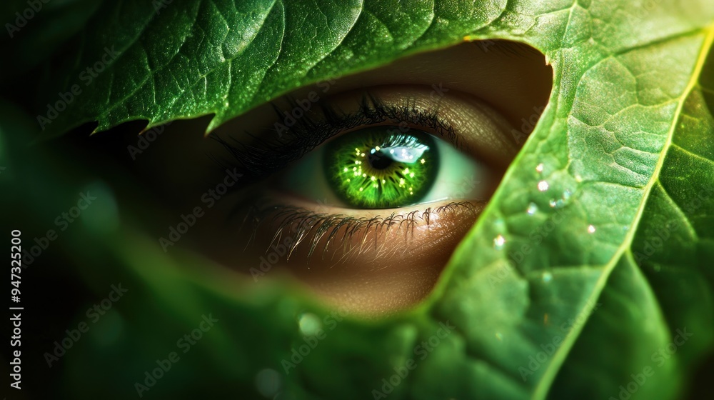 Obraz premium Green Eye Peeking Through Leaves