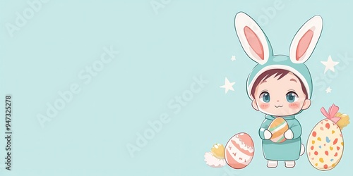 Cute Easter Bunny Holding Decorated Eggs Illustration