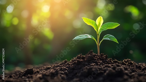 Young Sprout Emerging from Soil in Sunlight