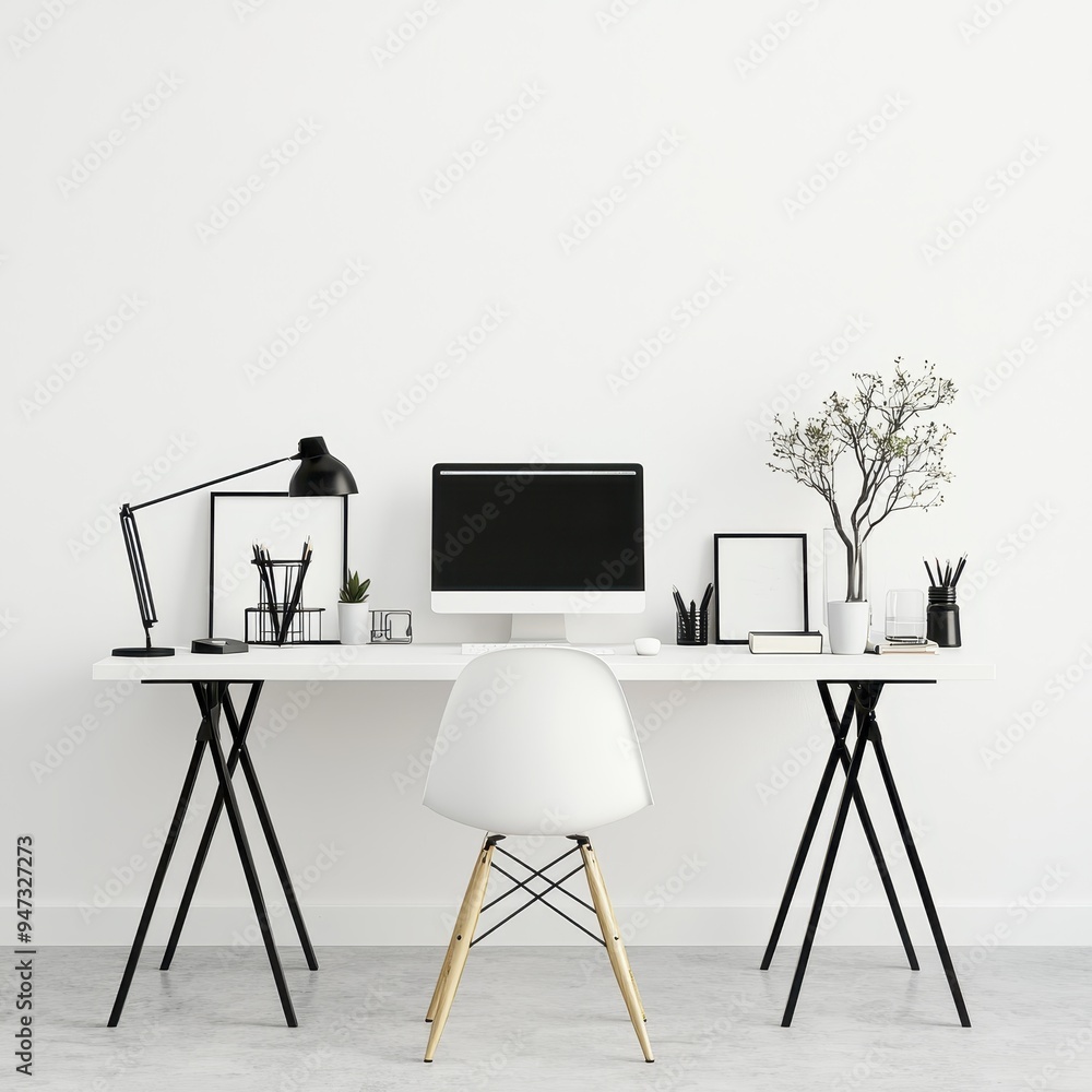 Minimalist Home Office Workspace with White Desk and Chair Minimalist Home Office Workspace with White Desk and Chair