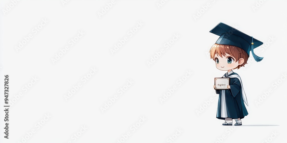 Cute Cartoon Graduate Holding Diploma in Cap and Gown Cute Cartoon Graduate Holding Diploma in Cap and Gown