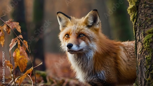 A red fox in the forest on a hunt, close-up, day lighting