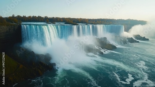 The American Falls and Bridal Veil Falls, seen from the Canadian side of Niagara Falls.