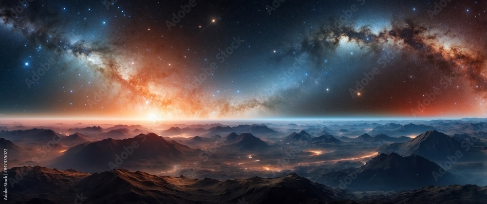 A Mountainous Landscape Under a Starry Sky with the Milky Way A Mountainous Landscape Under a Starry Sky with the Milky Way