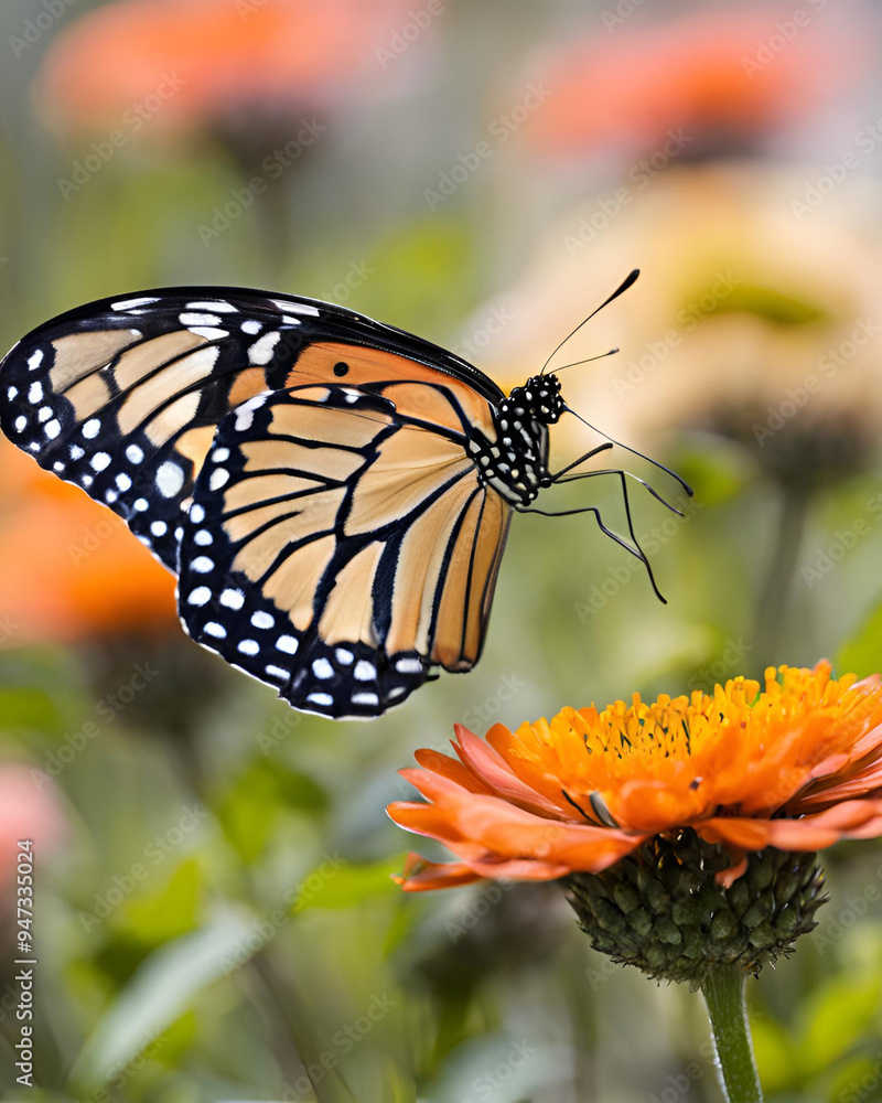Obraz premium monarch butterfly, Danaus plexippus, butterfly in garden, garden monarch, monarch in flowers, butterfly on plants, garden butterfly, monarch butterfly close-up, colorful monarch, butterfly in nature, 