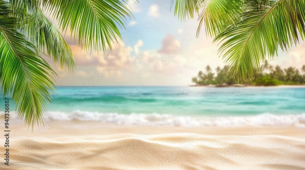 Sandy tropical beach with island on background Sandy tropical beach with island on background
