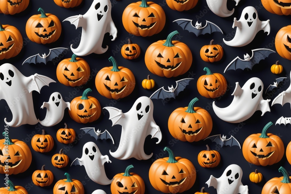 Halloween seamless pattern with pumpkins and ghosts Halloween seamless pattern with pumpkins and ghosts