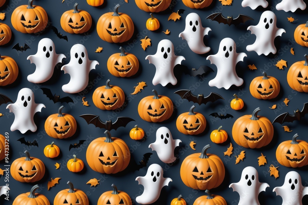 Halloween seamless pattern with pumpkins and ghosts Halloween seamless pattern with pumpkins and ghosts