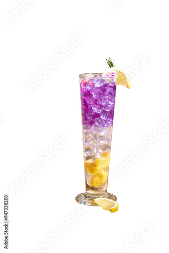 refreshing cocktail with lime, mint, and ice in a clear glass.