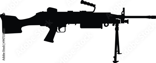 Machine gun silhouette illustration. Army weapon for war in black color.