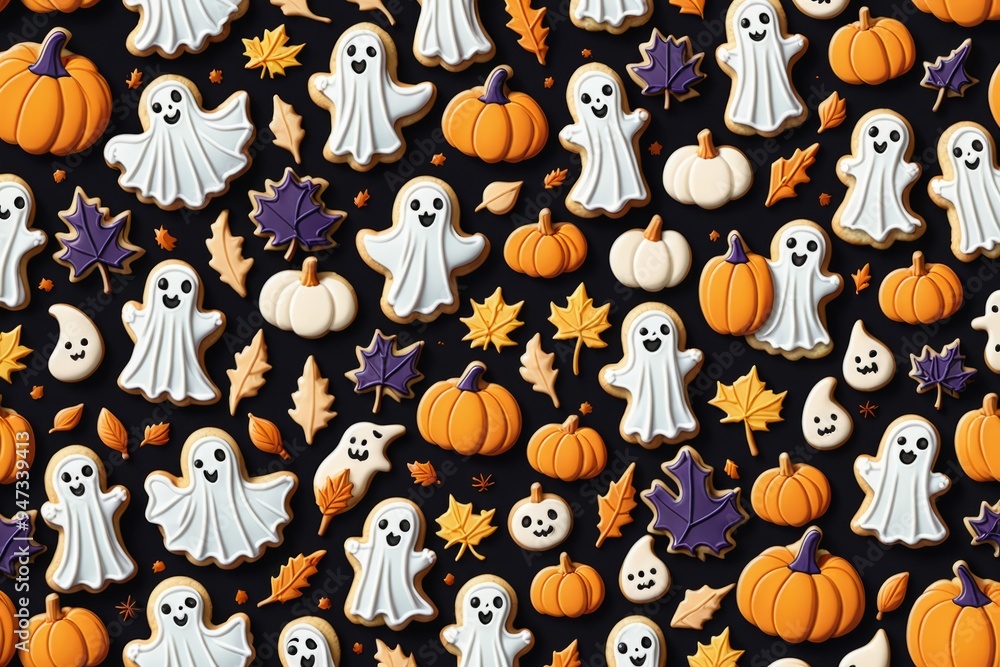 Naklejka premium Halloween pumpkin chokies with ghost bat illustration for autumn holiday