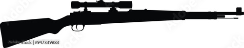 Sniper rifle silhouette illustration. Army weapon for war in black color.