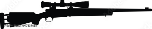 Sniper rifle silhouette illustration. Army weapon for war in black color.