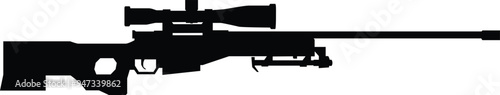 Sniper rifle silhouette illustration. Army weapon for war in black color.