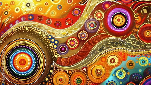 Dreamtime Story of the Land through Australian Aboriginal Dot Painting Style Art