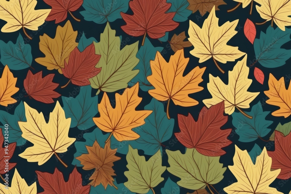 Autumn Leaves Seamless Pattern, Illustration of Colorful Maple Leaves for Nature-Inspired Design Autumn Leaves Seamless Pattern, Illustration of Colorful Maple Leaves for Nature-Inspired Design