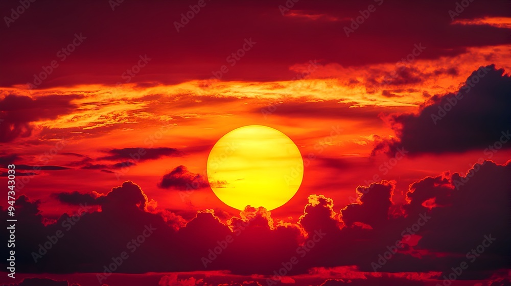 Dramatic Fiery Sunset Sky with Vibrant Clouds and Sunlight Landscape Dramatic Fiery Sunset Sky with Vibrant Clouds and Sunlight Landscape