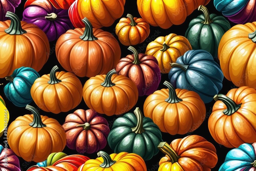 Seamless pattern with many color pumpkins Seamless pattern with many color pumpkins