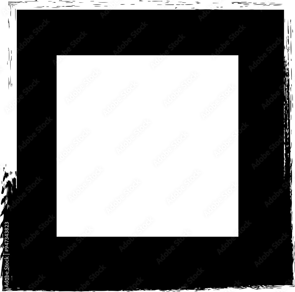 Set collection of square black frames with brush strokes