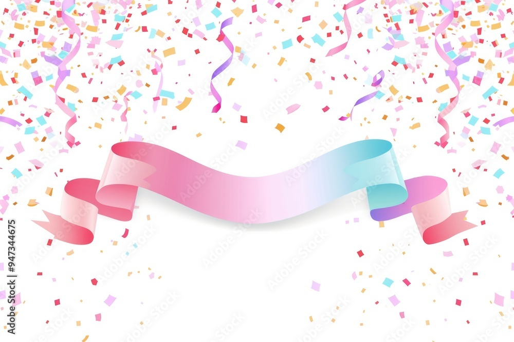 Colorful ribbon with confetti white background Colorful ribbon with confetti white background