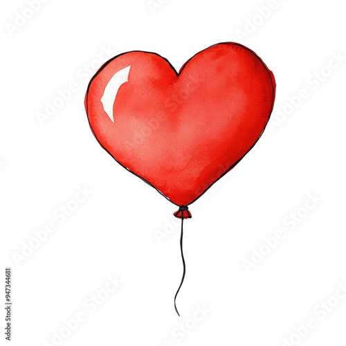 A charming watercolor illustration of a red heart balloon, set against a pure white background for a lovely touch.