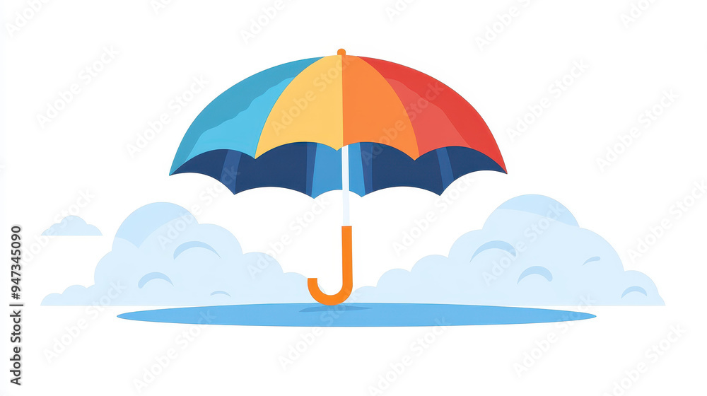A bright, open umbrella in a fun cartoon style, showcasing vibrant colors and playful textures for modern appeal. A bright, open umbrella in a fun cartoon style, showcasing vibrant colors and playful textures for modern appeal.