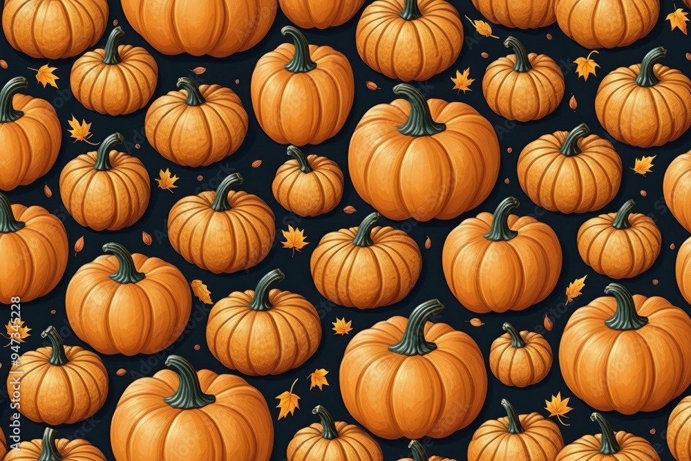 Autumnal harvest bounty: Vibrant orange pumpkins nestled amidst a tapestry of fall leaves Autumnal harvest bounty: Vibrant orange pumpkins nestled amidst a tapestry of fall leaves