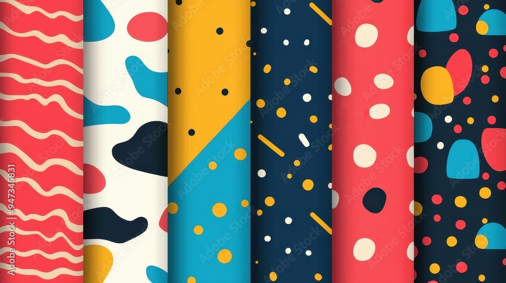 Discover a vibrant s collection of seamless patterns perfect for apparel design. Retro abstract graphics add a vintage flair Discover a vibrant s collection of seamless patterns perfect for apparel design. Retro abstract graphics add a vintage flair