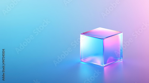 A stunning 3D holographic cube with a vibrant purple crystal texture, set against a calming blue backdrop.