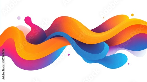 Vibrant abstract wave lines create a lively dynamic on a white canvas, ideal for tech, music, and science concepts. photo